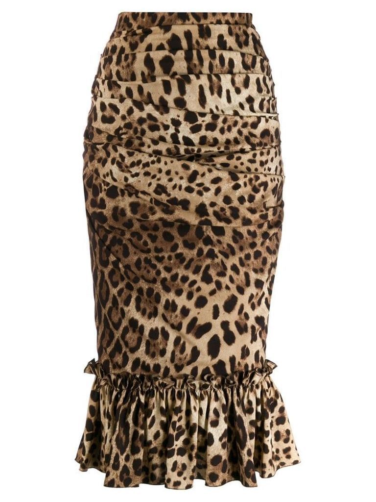 Dolce & Gabbana leopard-print ruffle skirt - Brown