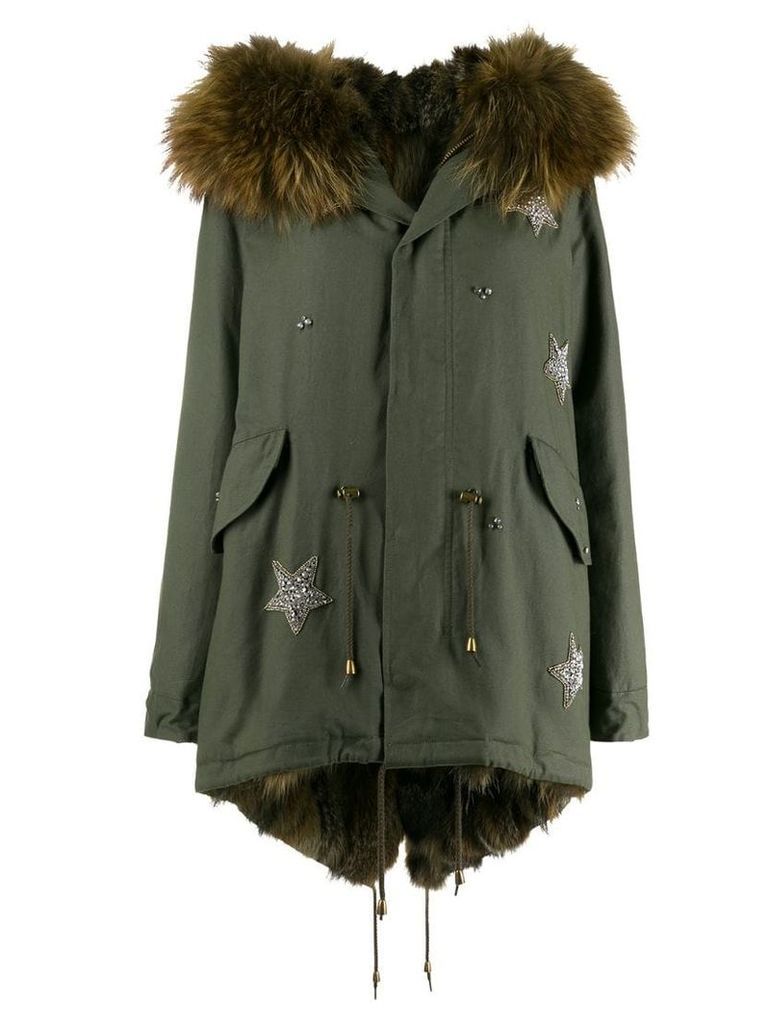 Furs66 star embroidered parka coat - Green