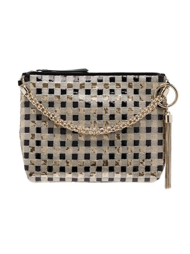 Jimmy Choo gold Callie sequin-embellished checked clutch bag -