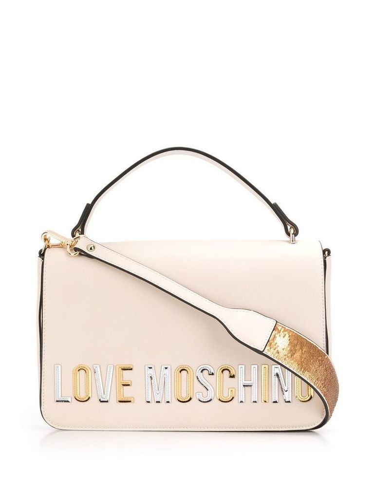 Love Moschino laminated logo shoulder bag - Neutrals