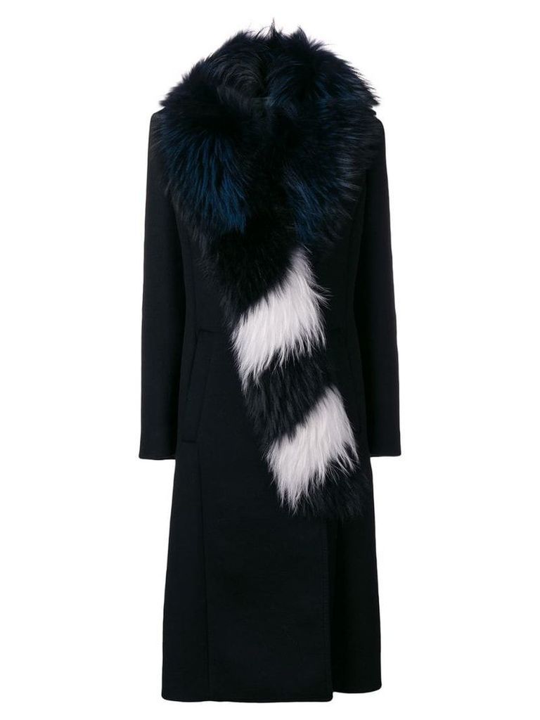Off-White fur collar long coat - Black