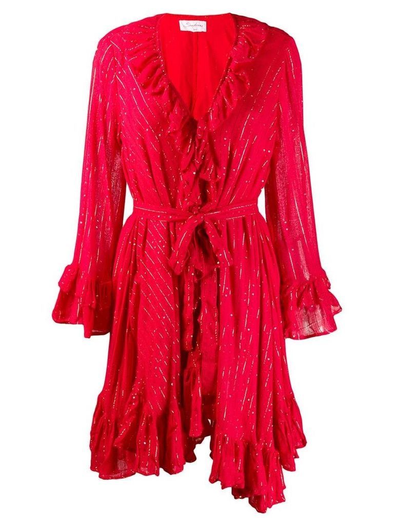 Sundress ruffled long sleeve dress - Red