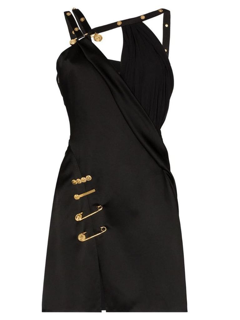 Versace asymmetric pin clip mini dress - Black