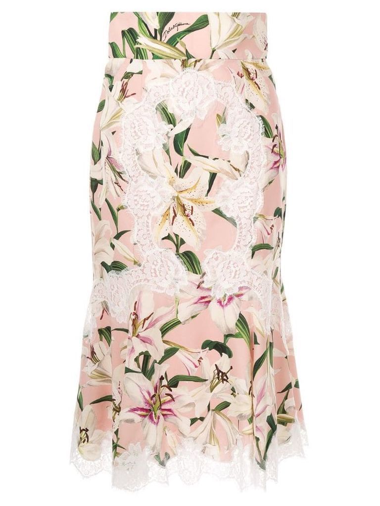 Dolce & Gabbana Lily print lace detailed skirt - Pink