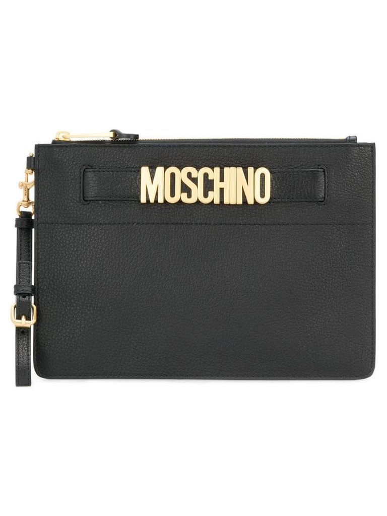 Moschino logo plaque clutch - Black