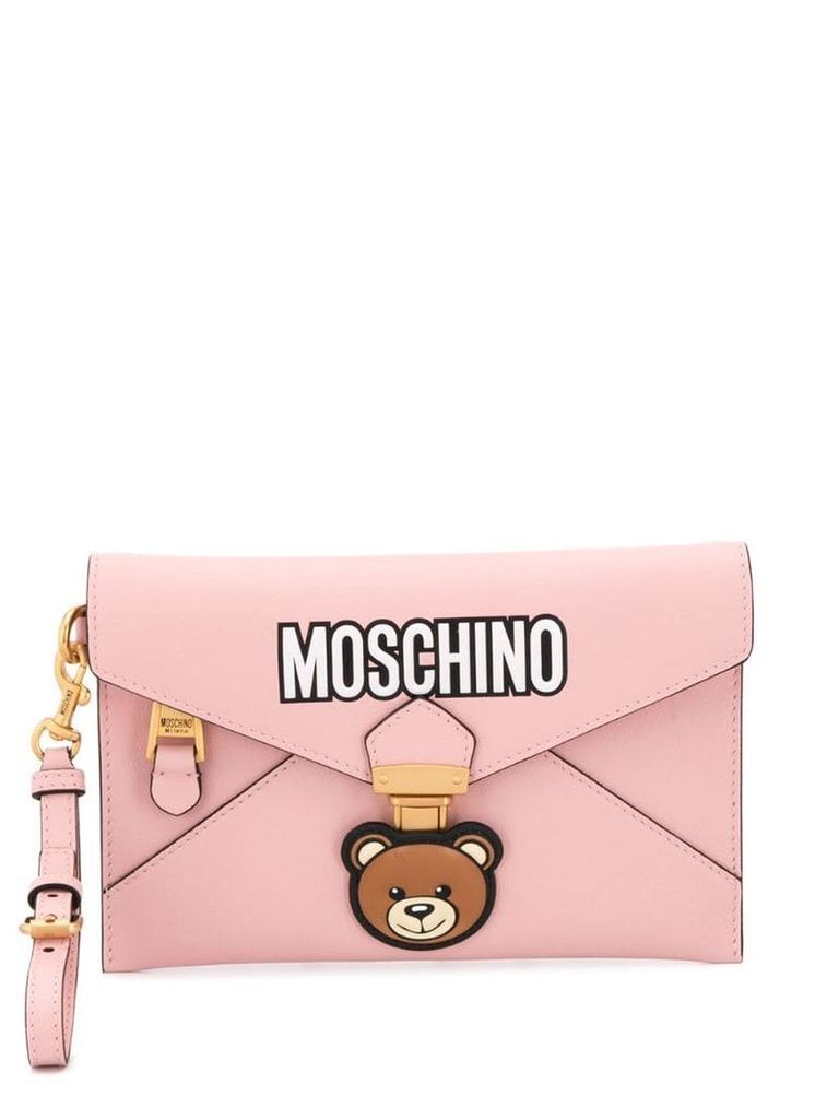 Moschino Teddy logo clutch - Pink