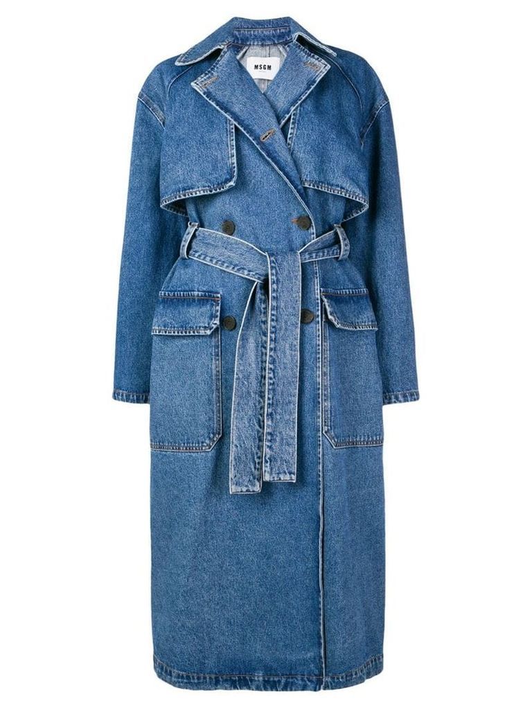 MSGM double breasted denim trench coat - Blue