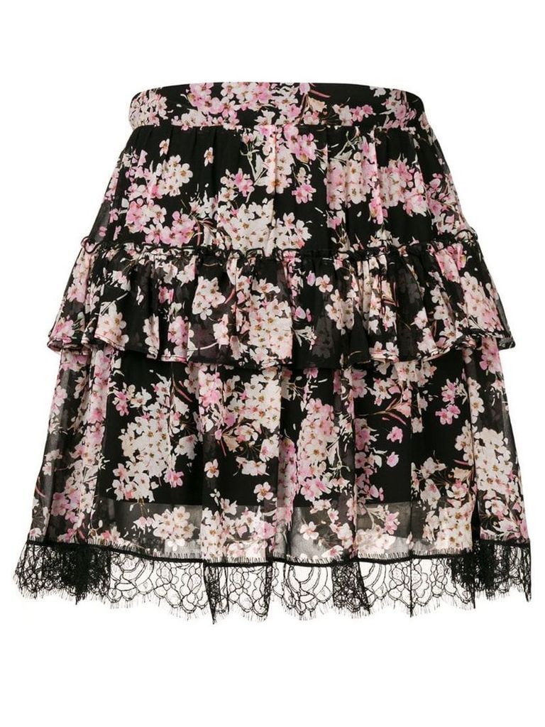 Twin-Set floral print tiered skirt - Black