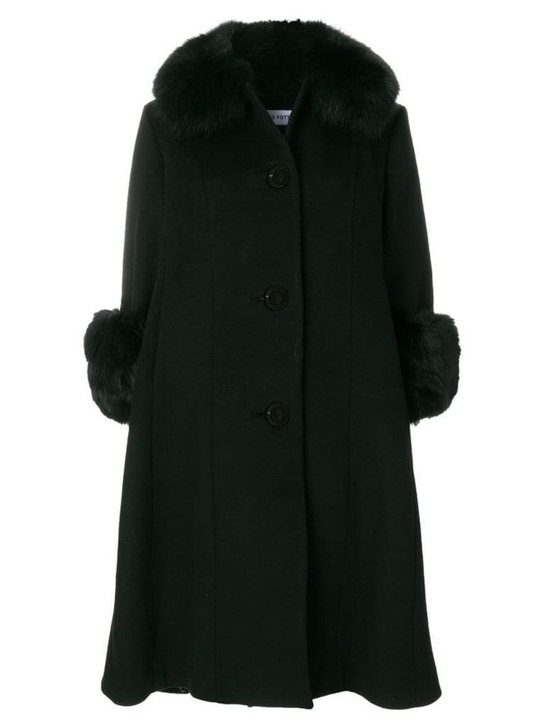 Saks Potts fox fur trim coat - Black