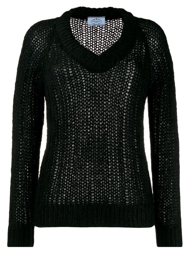 Prada chunky knit v-neck jumper - Black