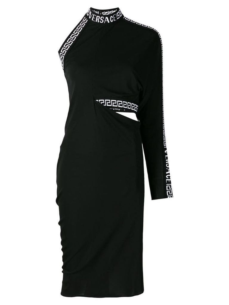 Versace cornici trim one shoulder dress - Black