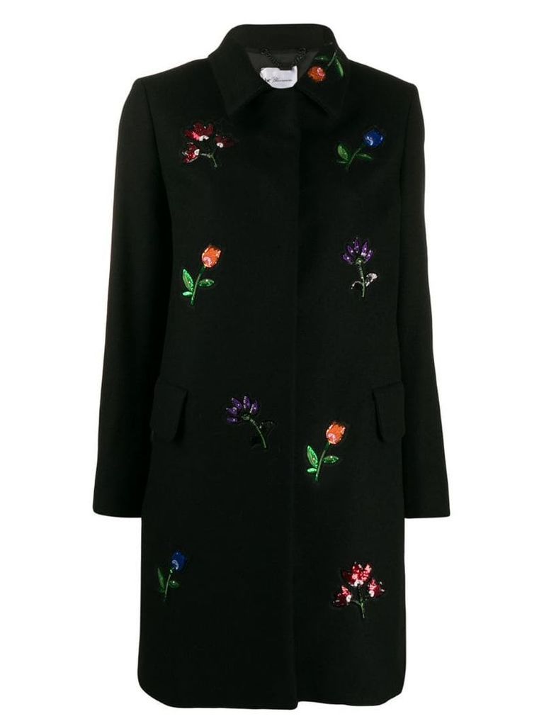 be blumarine flower embellished coat - Black
