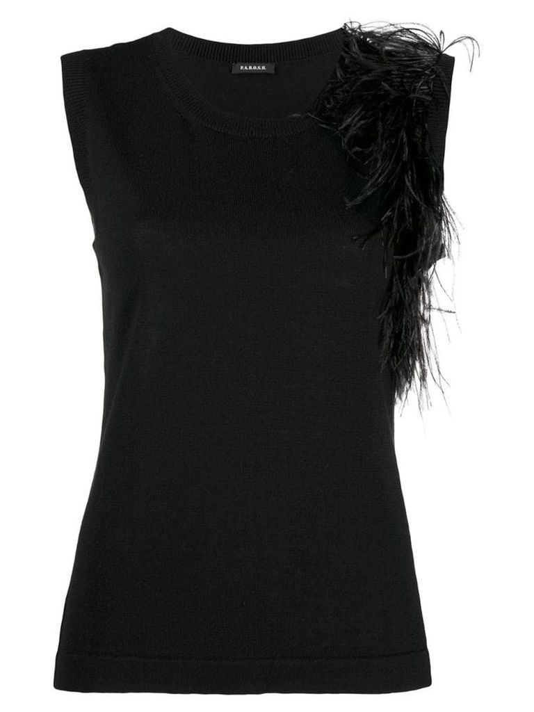 P.A.R.O.S.H. feather embellished knitted top - Black