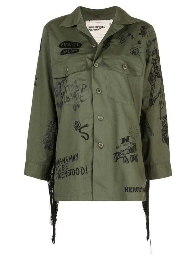 R13 fringed surplus embroidered shirt - Green