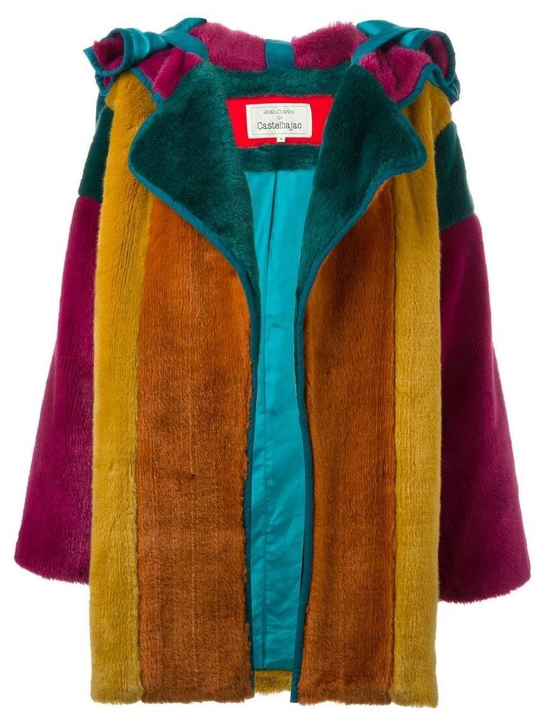 JC de Castelbajac Pre-Owned colour block faux fur coat - Green