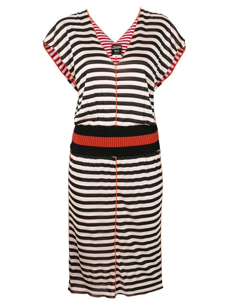Jean Paul Gaultier Pre-Owned striped V-neck dress - Black