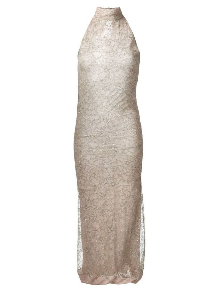 Romeo Gigli Pre-Owned lace overlay dress - NEUTRALS