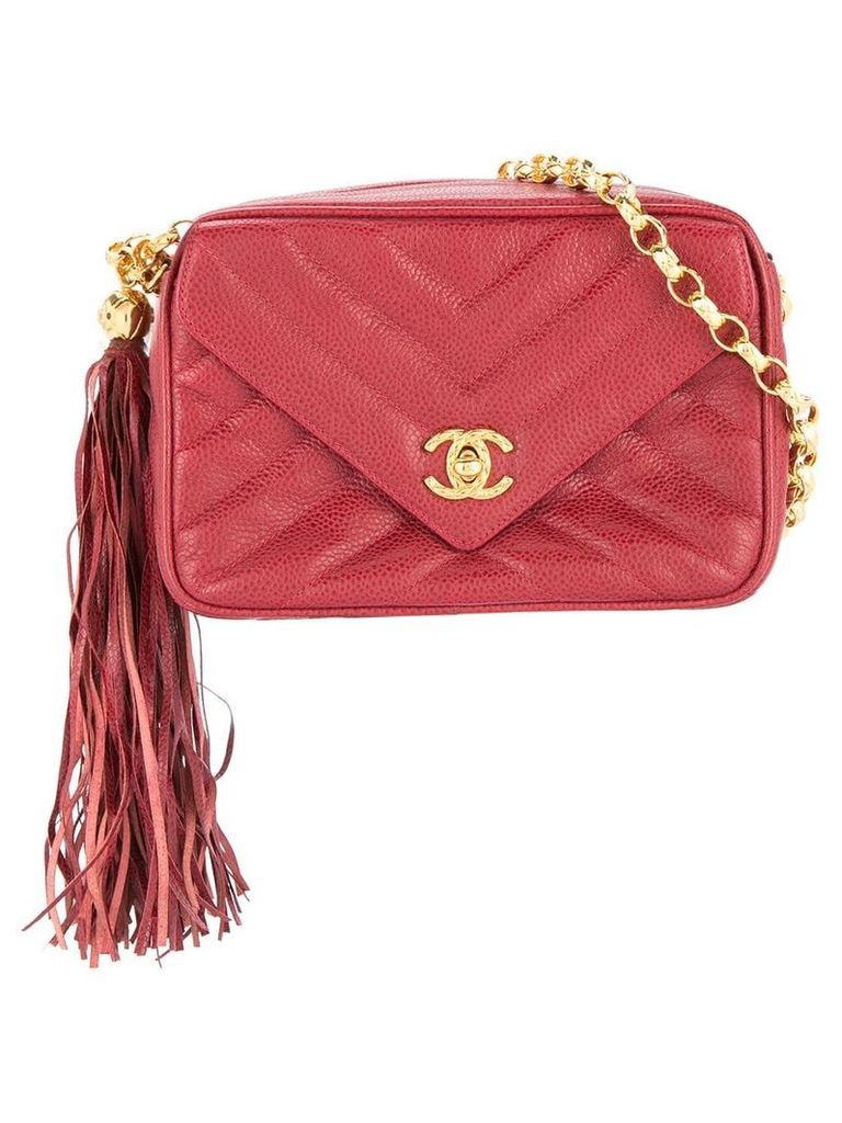 Chanel Pre-Owned 1991-1994 CC Logos Fringe Chain Shoulder Bag - Red