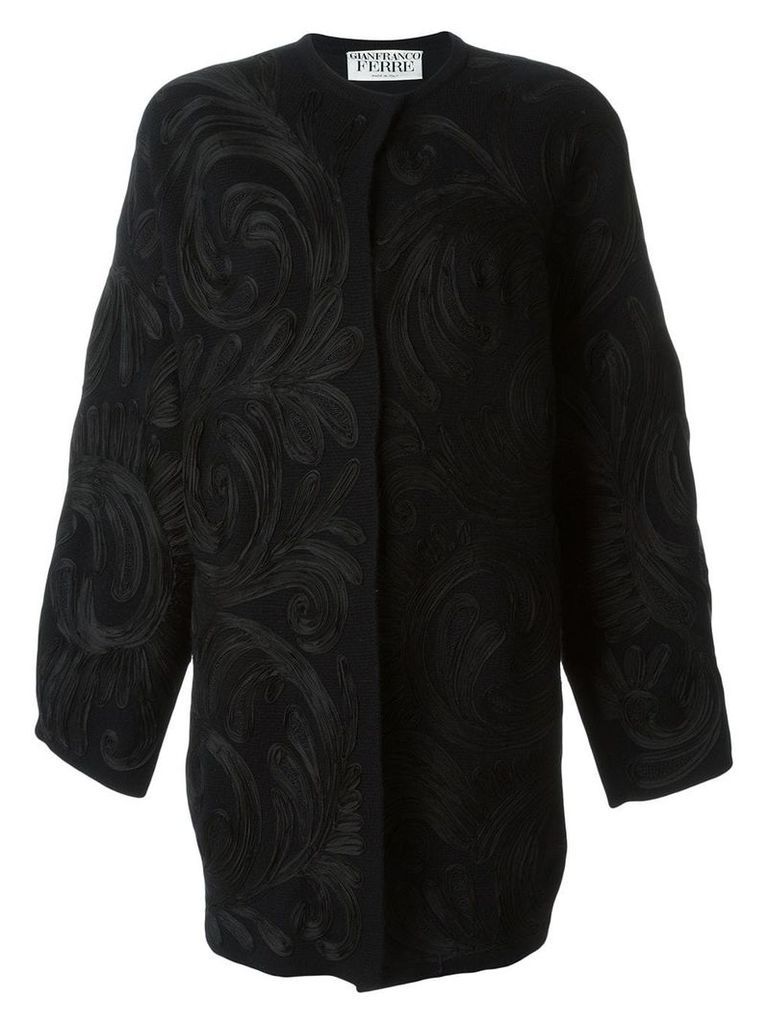 Gianfranco Ferré Pre-Owned swirl appliqué coat - Black