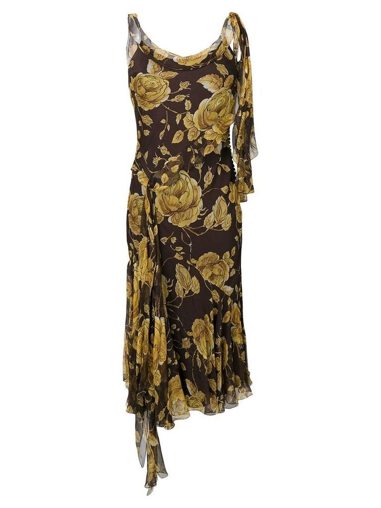 Christian Dior pre-owned floral print bias-cut dress - Brown