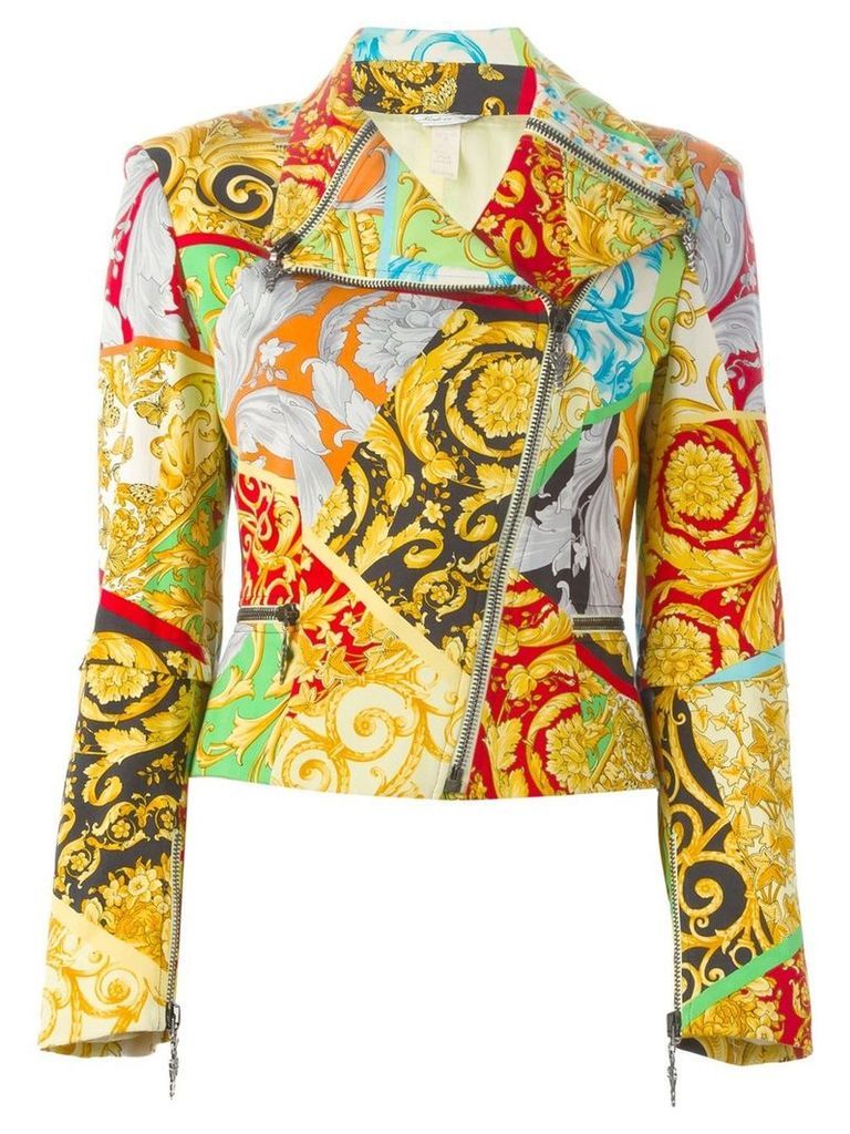 Versace Pre-Owned mixed print biker jacket - Multicolour