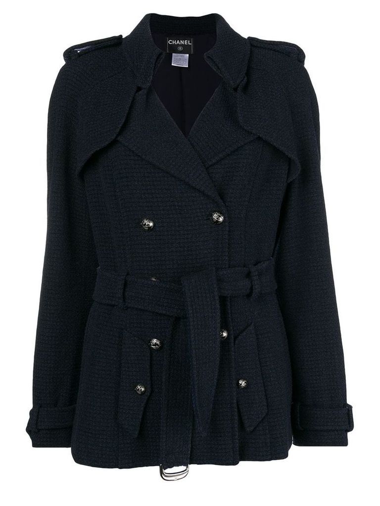 Chanel Pre-Owned double-breasted belted coat - Blue