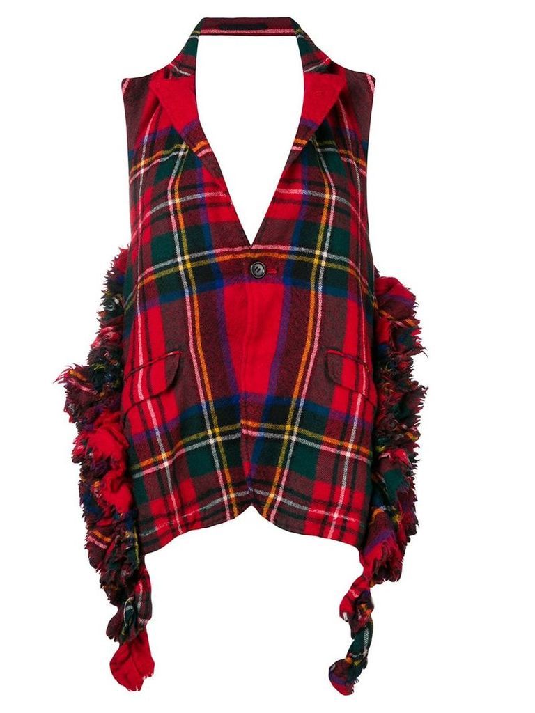 Comme Des Garçons Pre-Owned tartan frayed backless waistcoat - Red