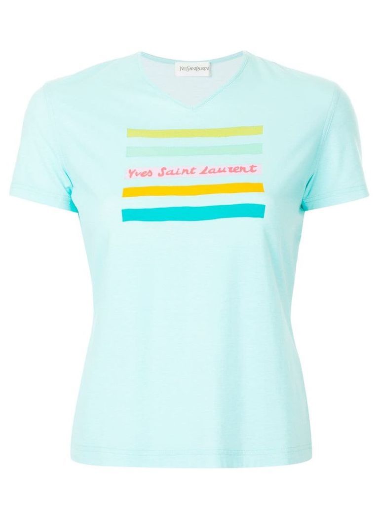 Yves Saint Laurent Pre-Owned Rainbow Line Logo T-shirt - Blue