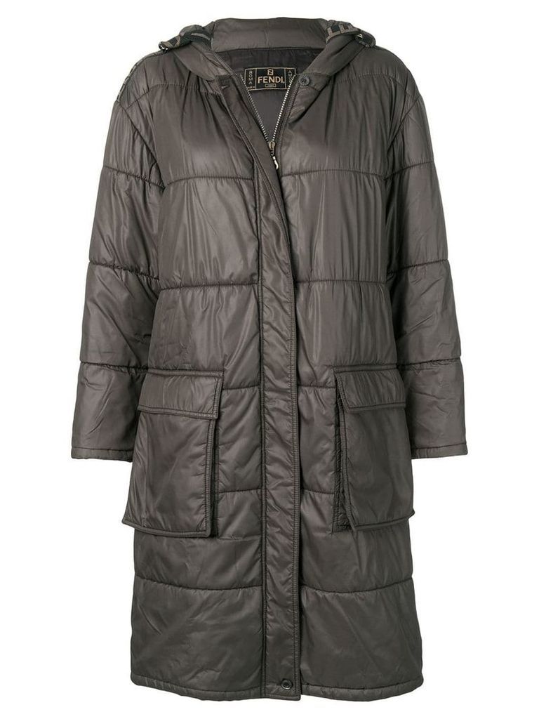 Fendi Pre-Owned hooded logo padded coat - Grey