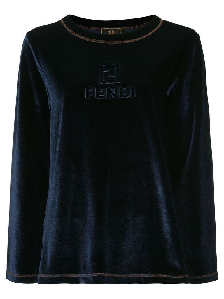 Fendi Pre-Owned logo embossed velour sweater - Blue