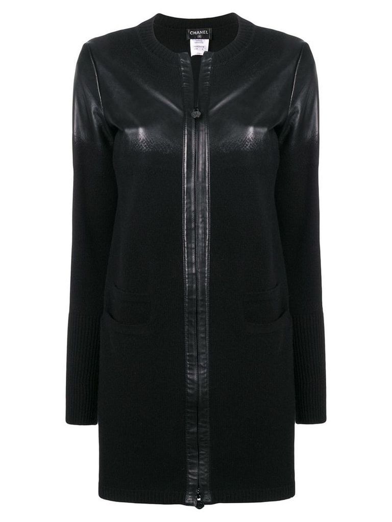 Chanel Pre-Owned leather knitted coat - Black
