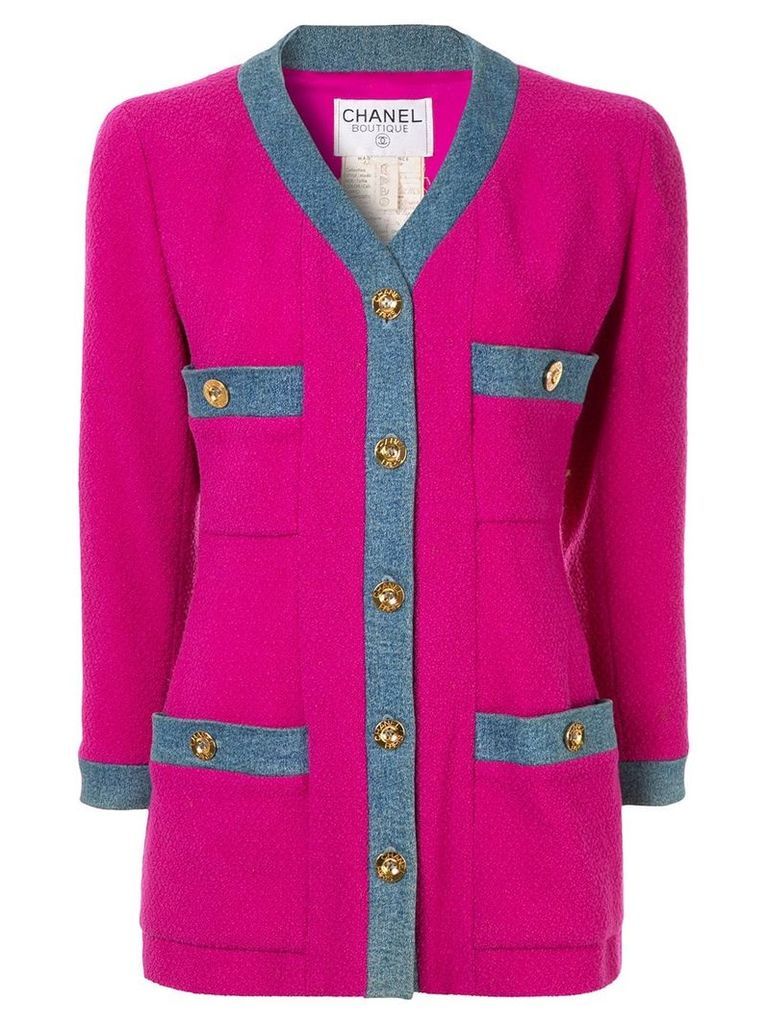 Chanel Pre-Owned 1980s CHANEL Long Sleeve Coat Jacket - PINK