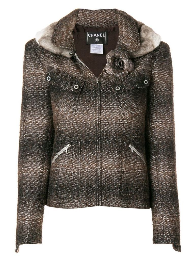 Chanel Pre-Owned 2003 fur trimmed slim jacket - Brown
