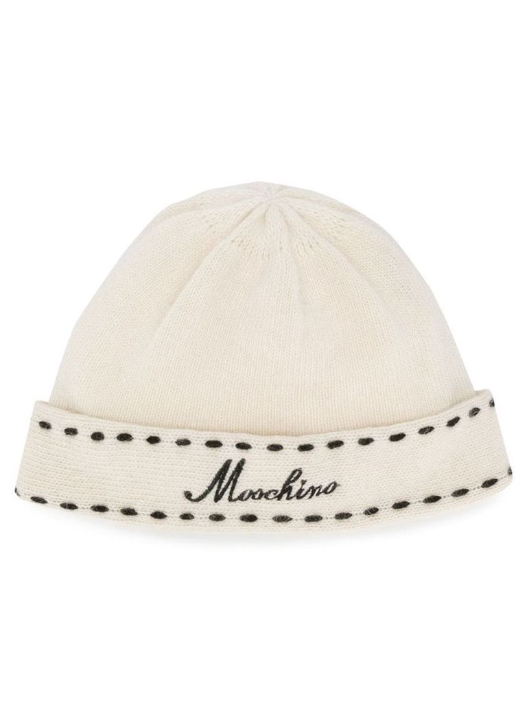 Moschino Pre-Owned logo embroidered beanie - White