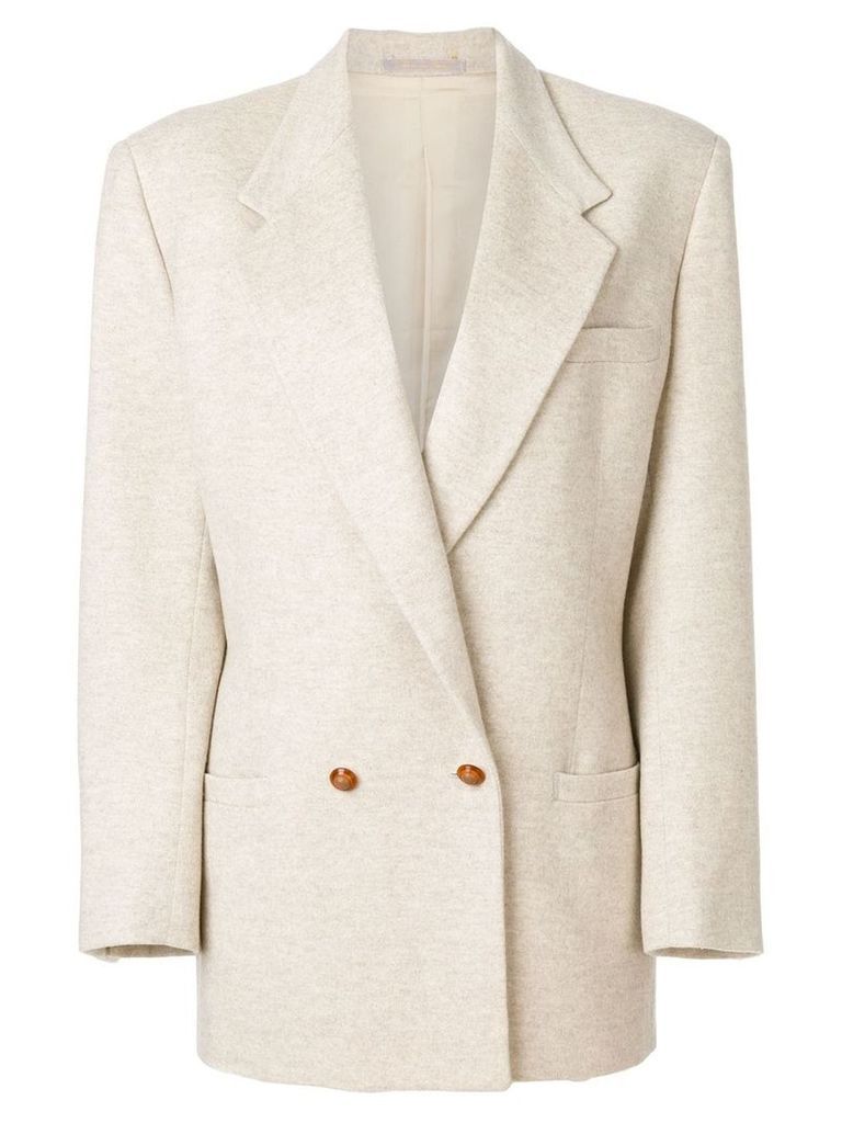 Versace Pre-Owned long-line double breasted blazer - NEUTRALS