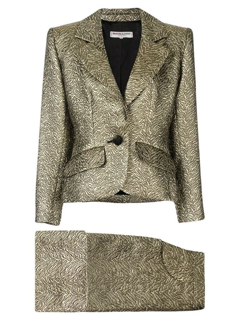 Yves Saint Laurent Pre-Owned nervure embroidered skirt suit - Metallic