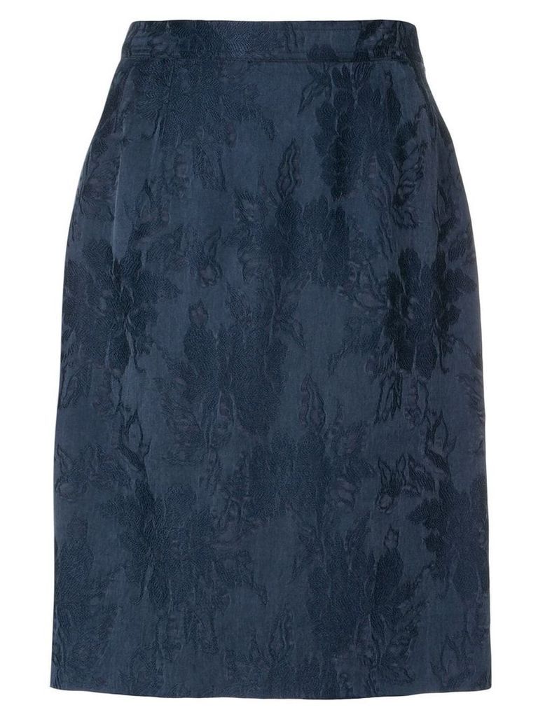 Yves Saint Laurent Pre-Owned floral jacquard straight skirt - Blue