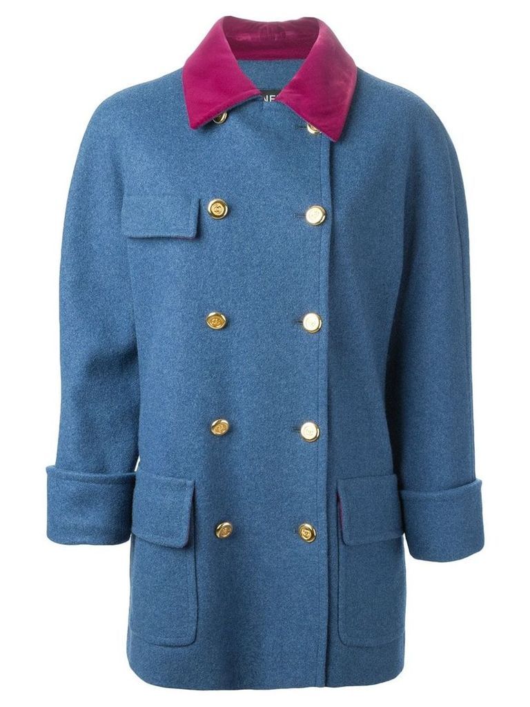 Chanel Pre-Owned velvet collar coat - Blue