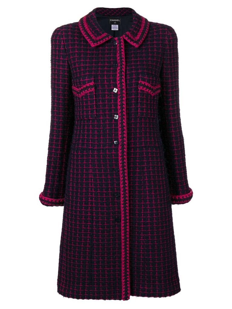 Chanel Pre-Owned checked tweed coat - Blue