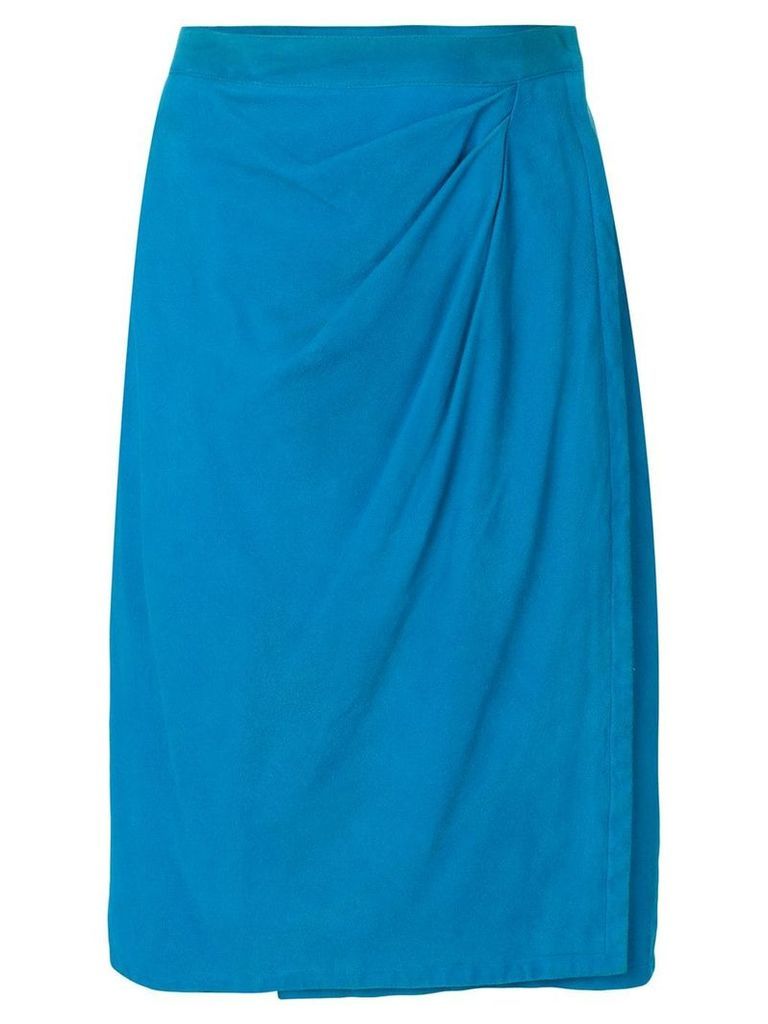 Yves Saint Laurent Pre-Owned draped front leather skirt - Blue