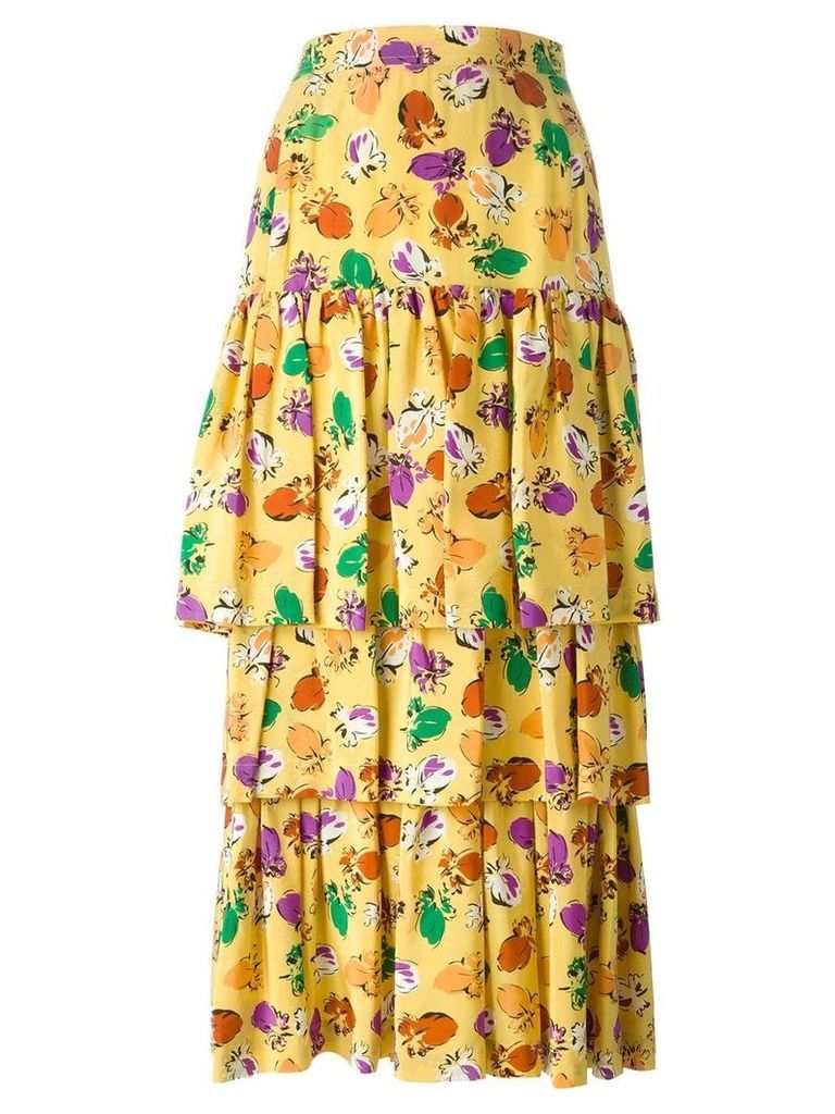 Yves Saint Laurent Pre-Owned layered floral print skirt - Yellow