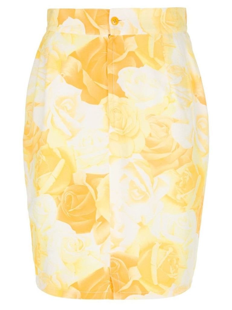 Versace Pre-Owned rose print pencil skirt - Yellow