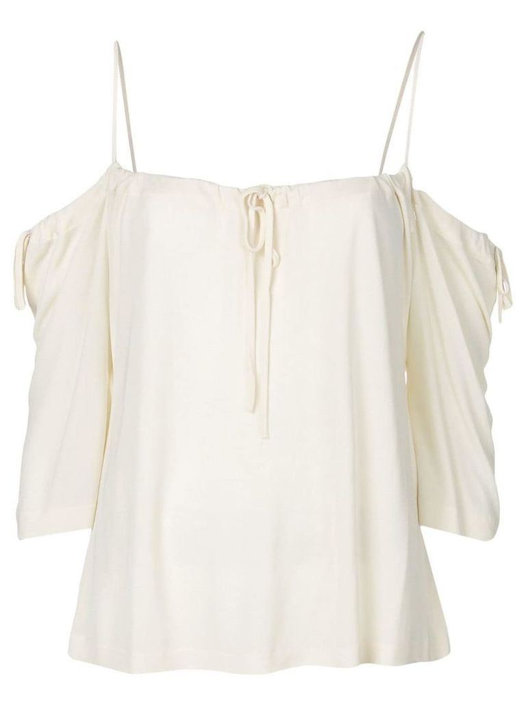 Yohji Yamamoto Pre-Owned cold shoulders drawstring blouse - White