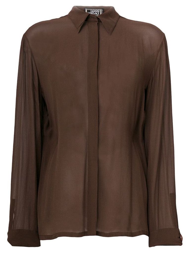 Versace Pre-Owned concealed fastening sheer shirt - Brown