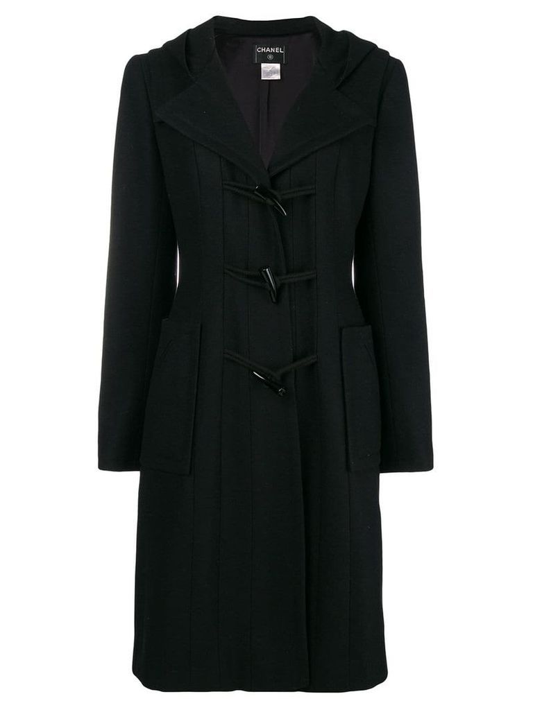Chanel Pre-Owned hooded toggle fastening coat - Black