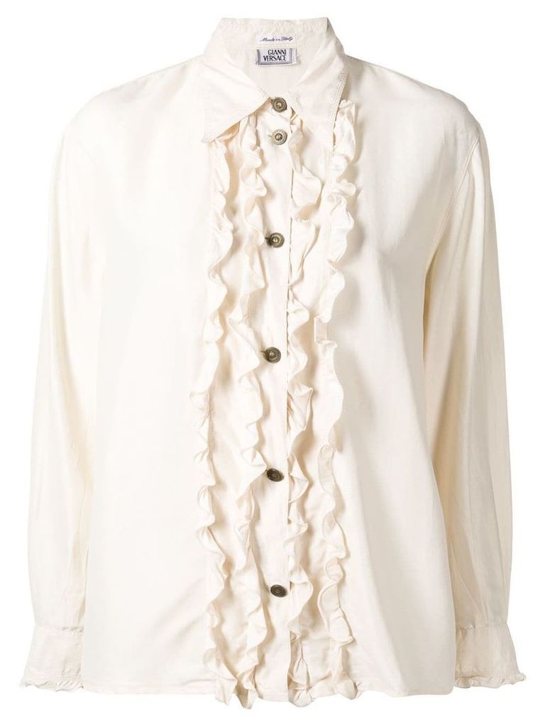 Versace Pre-Owned frill front silk blouse - White