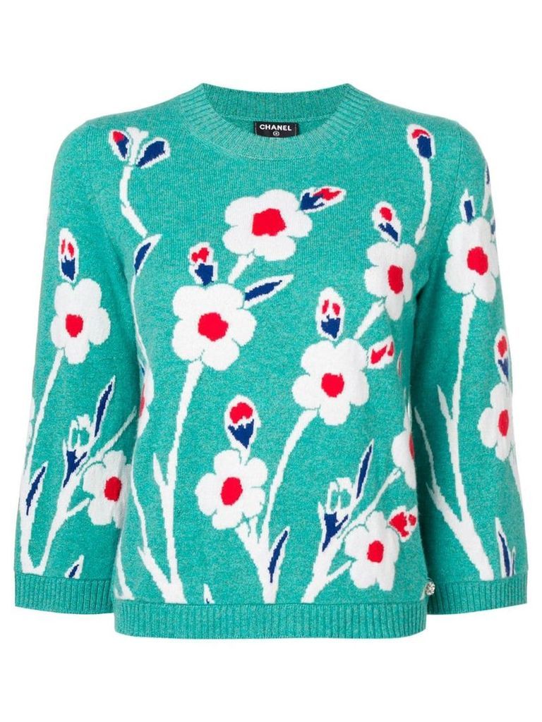 Chanel Pre-Owned floral jacquard sweater - Green