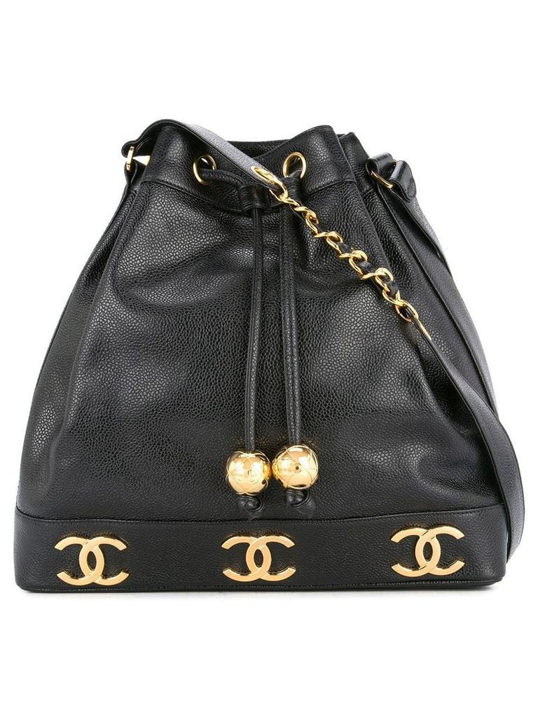 Chanel Pre-Owned 1994-1996 logos drawstring shoulder bag - Black