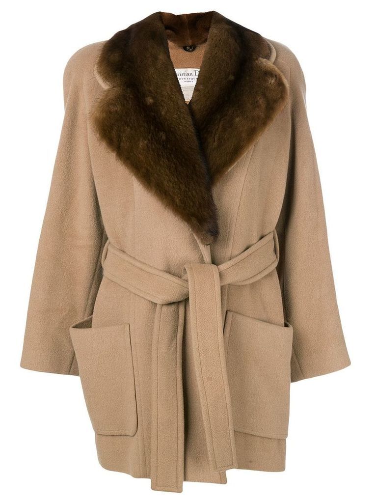 Christian Dior Pre-Owned fur lapel belted coat - Brown
