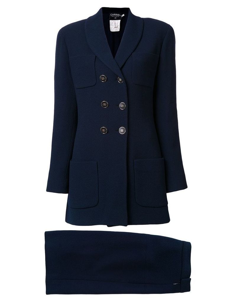 Chanel Pre-Owned double breasted coat - Blue